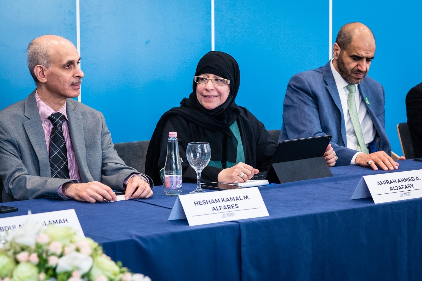 Dr. Amirah Ahmed A. Aljafary (centre), representative of the Human Rights Committee of the Shura Council